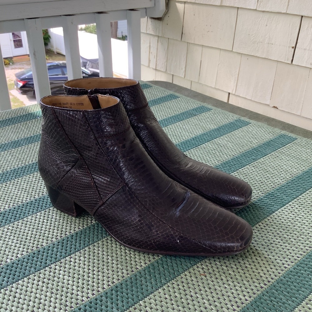 Giorgio Brutini Mens Genuine Snakeskin Ankle Boots Brown 10.5 M Square Toe Zip